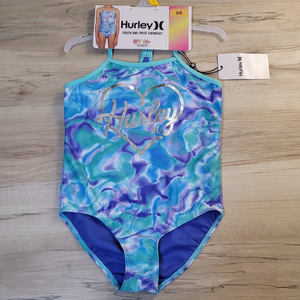 Hurley Girl's One Piece Swimsuit Size 5/6 UPF 50+ Brand New
